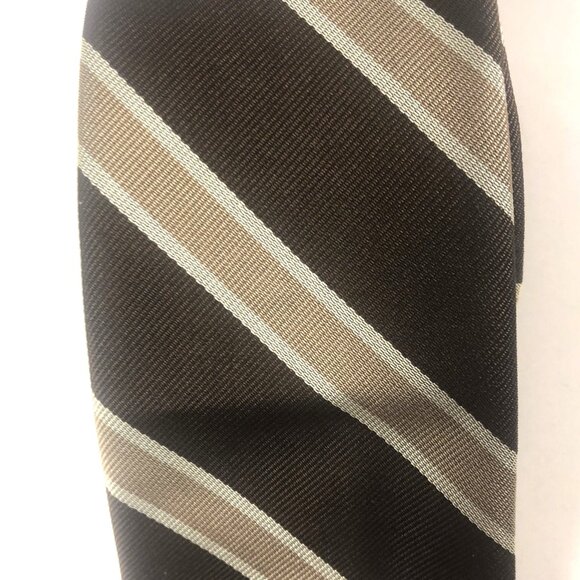 Vintage PARISIAN "Blanford Rep" Repp Stripe Tie Brown & Tan Silk Blend - Picture 2 of 8